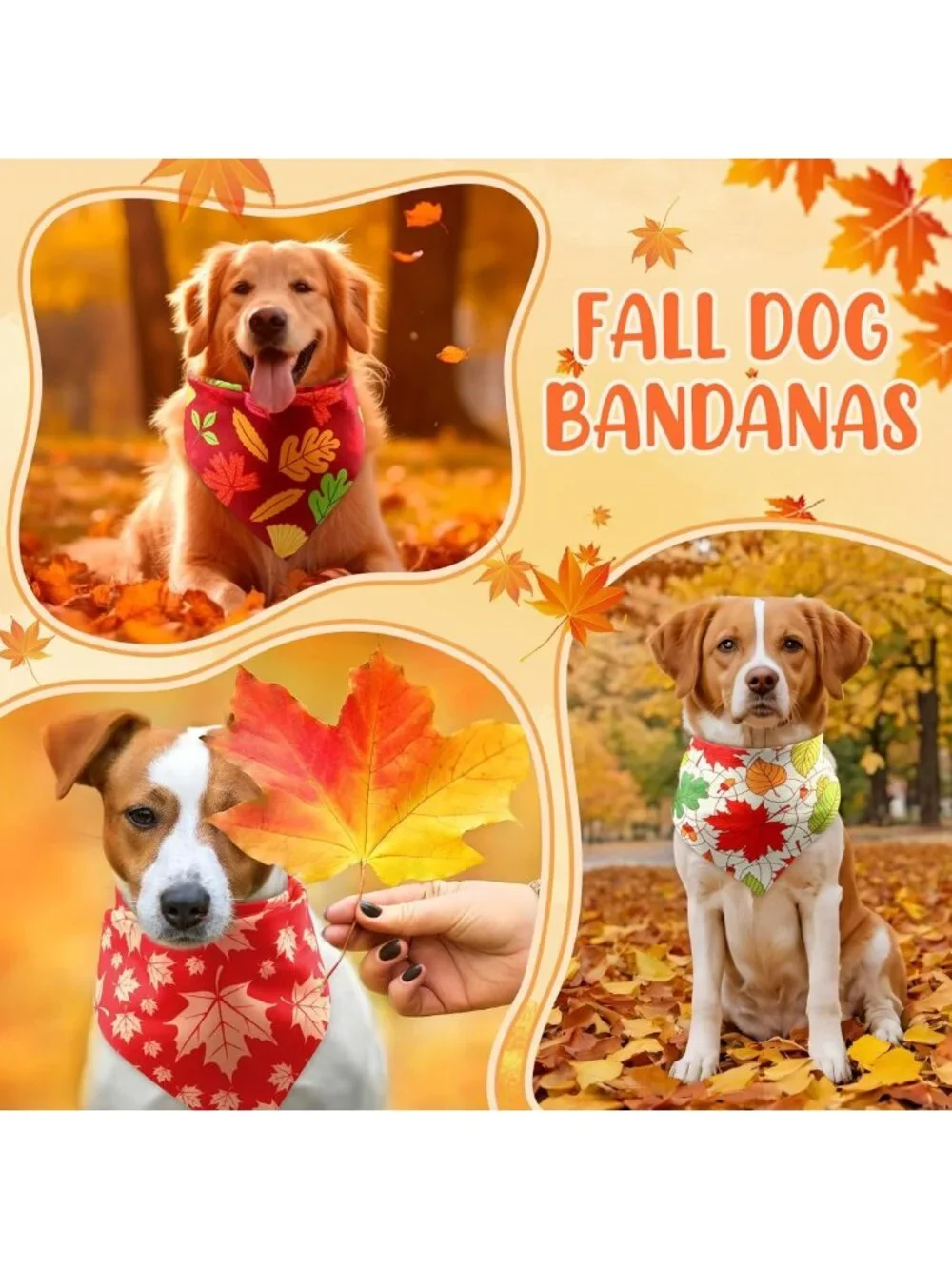 200 Pcs Fall Dog Bandanas - Autumn Pumpkin & Maple Leaves Patterns for Pets